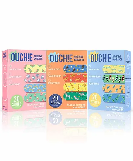 Aya Papaya Ouchie Non-Toxic Printed Bandages Pack of 3 - 20 Bandages each