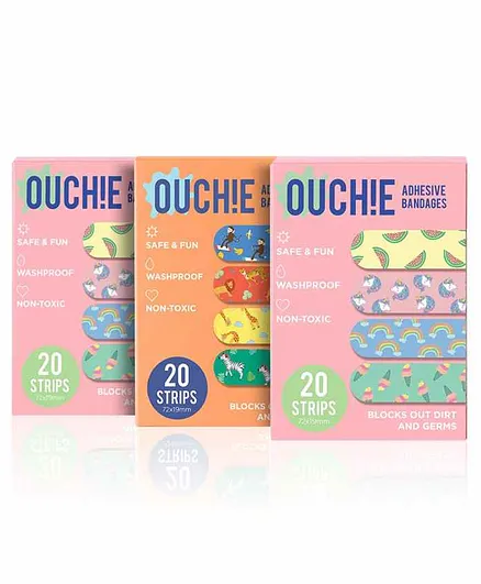 Aya Papaya Ouchie Non-Toxic Printed Bandages Pack of 3 - 20 Bandages each