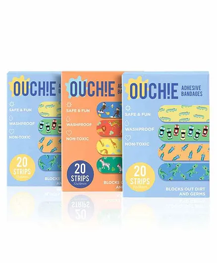 Aya Papaya Ouchie Non-Toxic Printed Bandages Pack of 3 - 20 Bandages each