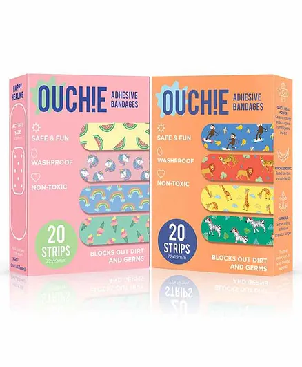 Aya Papaya Ouchie Non-Toxic Printed Bandages Pack of 2 - 20 Bandages each