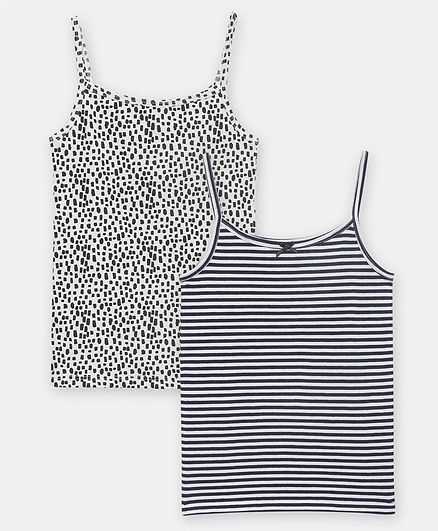 Charm n Cherish Pack Of 2 Striped & Printed Camisole - Black