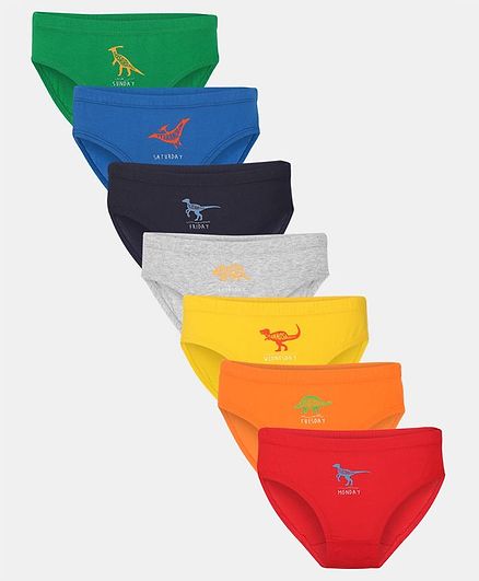 Charm n Cherish Pack Of 7 Dinosaur Print Briefs - Multicolor