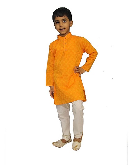 Mittenbooty Full Sleeves Motif Pattern Kurta With Pajama - Orange