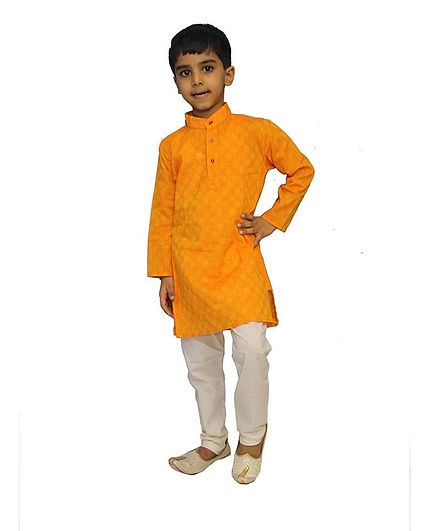 Mittenbooty Full Sleeves Motif Pattern Kurta With Pajama - Orange