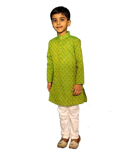 Mittenbooty Full Sleeves Motif Pattern Kurta With Pajama - Green