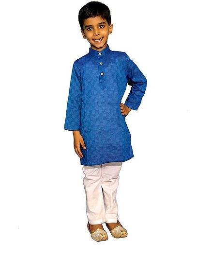 Mittenbooty Full Sleeves Motif Pattern Kurta With Pajama - Blue