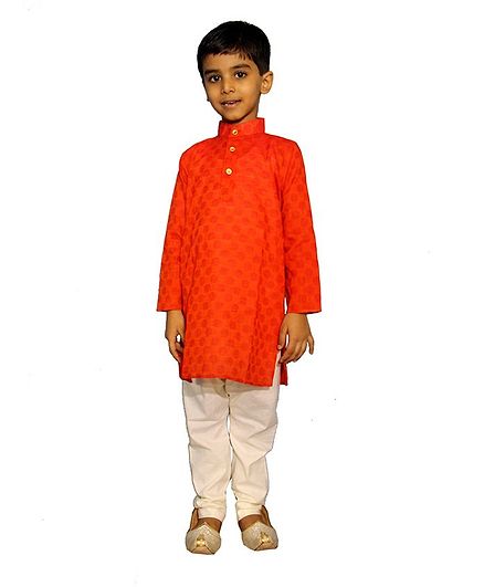 Mittenbooty Full Sleeves Motif Pattern Kurta With Pajama - Red