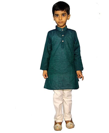 Mittenbooty Full Sleeves Stripe Pattern Kurta With Pajama - Green