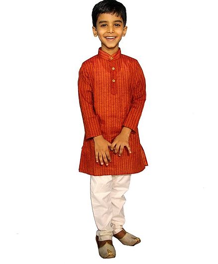 Mittenbooty Full Sleeves Stripe Pattern Kurta With Pajama - Brown