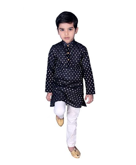 Mittenbooty Full Sleeves Butta Print Kurta & Pajama Set - Navy