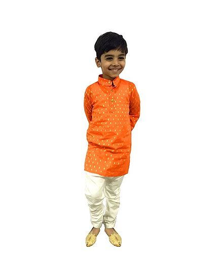 Mittenbooty Full Sleeves Butta Print Kurta & Pajama Set - Orange