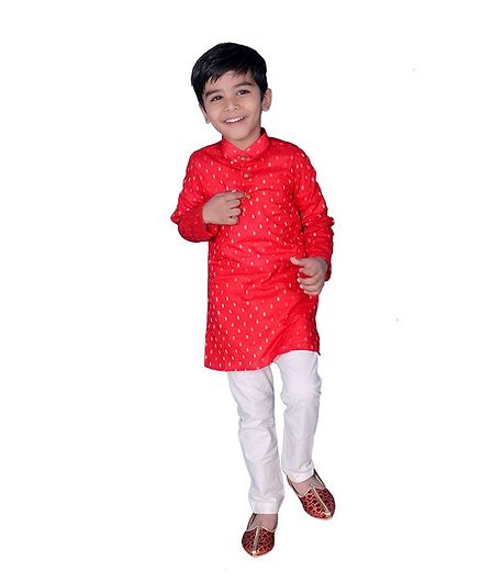 Mittenbooty Full Sleeves Butta Print Kurta & Pajama Set - Dark Orange