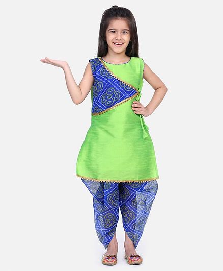 Bownbee Sleeveless Bandhani Kurta & Dhoti Set - Green