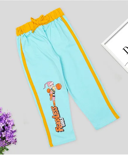 SWANKY ME Fearless Girls Print Full Length Fleece Pant - Blue