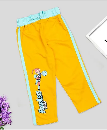 SWANKY ME Fearless Girls Print Full Length Fleece Pant - Yellow