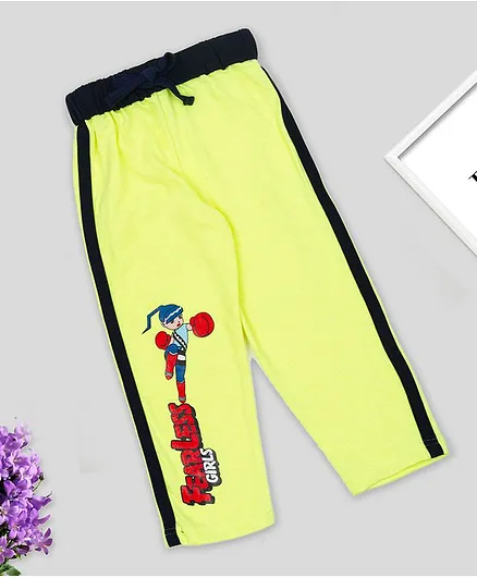 SWANKY ME Fearless Girls Print Full Length Fleece Pant - Lemon Yellow