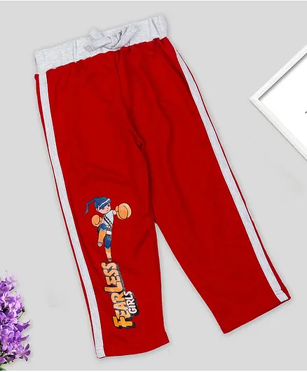 SWANKY ME Fearless Girls Print Full Length Fleece Pant - Red