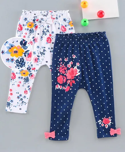 Babyoye Full Length Diaper Leggings Floral Print Pack Of 2 - Blue