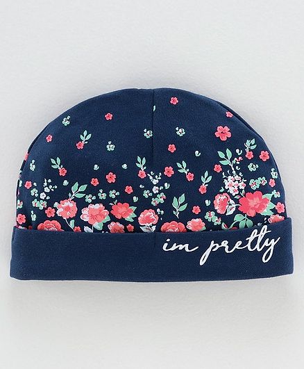 Babyoye Cap Floral Print Navy Blue - Diameter 10 cm