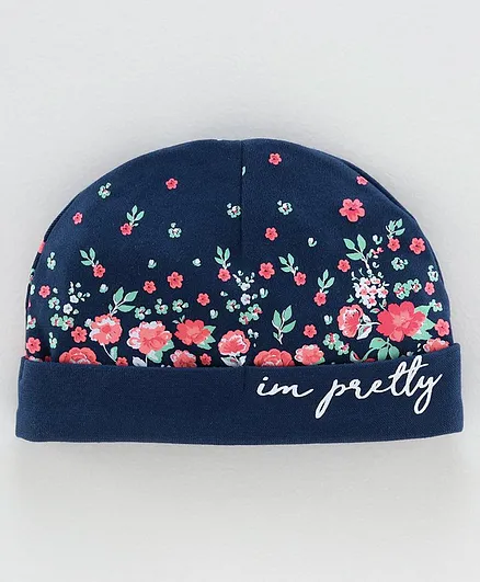 Babyoye Cap Floral Print Navy Blue - Diameter 10.5 cm