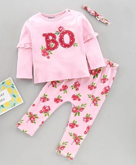 Babyoye Full Sleeves Tee & Diaper Leggings Floral Print - Pink