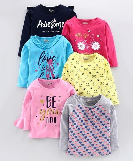 Eteenz Full Sleeves Printed Tee Pack of 6 - Multicolor