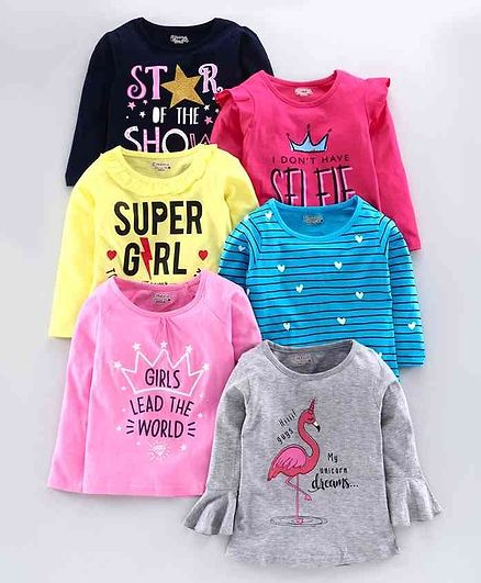 Eteenz Full Sleeves Printed Tee Pack of 6 - Multicolor