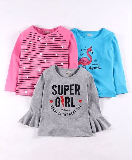 Eteenz Full Sleeves Tee Text Print Pack of 3 - Multicolor
