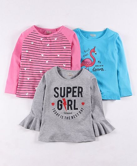Eteenz Full Sleeves Tee Text Print Pack of 3 - Multicolor