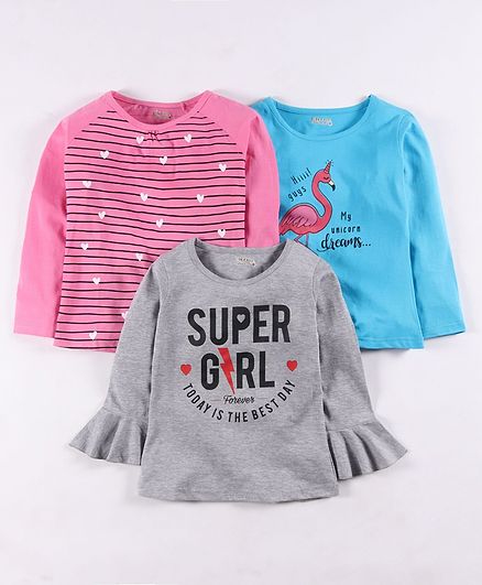 Eteenz Full Sleeves Tee Text Print Pack of 3 - Multicolor