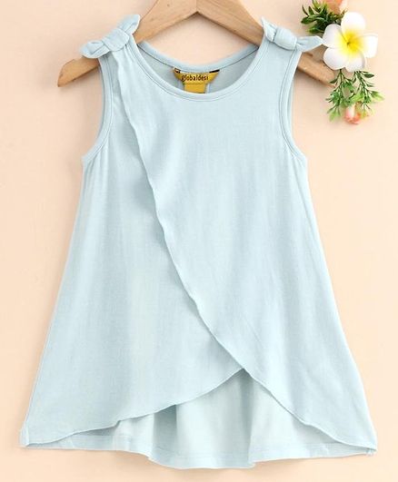 Global Desi Girl Sleeveless Over Lapped Bow Knot Top - Light Blue