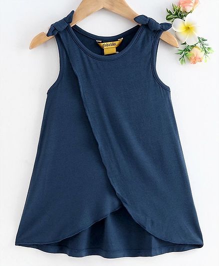 Global Desi Girl Sleeveless Over Lapped Bow Knot Top - Navy Blue