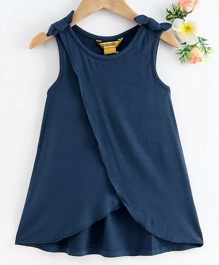 Global Desi Girl Sleeveless Over Lapped Bow Knot Top - Navy Blue