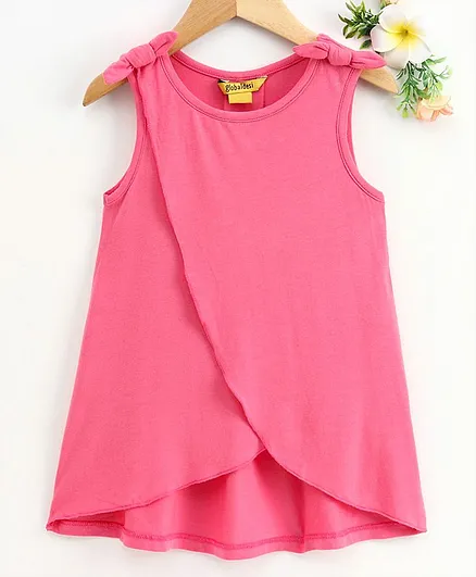 Global Desi Girl Sleeveless Over Lapped Bow Knot Top - Pink