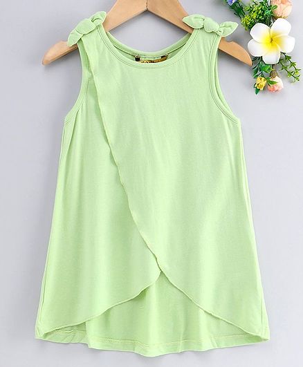 Global Desi Girl Sleeveless Over Lapped Bow Knot Top - Green