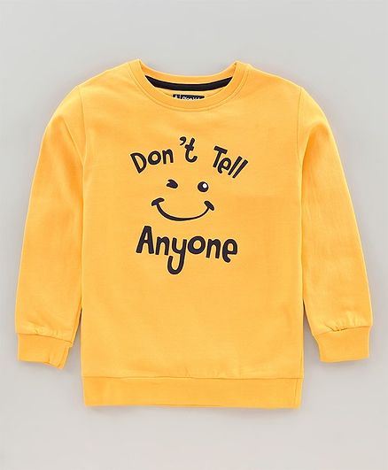 Pine Kids Full Sleeves Lightweight Biowashed Tee Text Print - Yellow