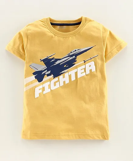 Doreme Half Sleeves Tee Fighter Plane Print - Yellow