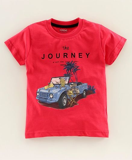 Doreme Half Sleeves Tee Jeep Print - Red
