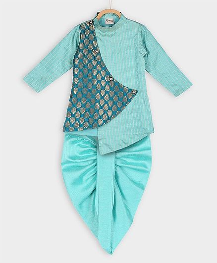 Rianna Brocade Full Sleeves Kurta & Dhoti Set - Light Blue
