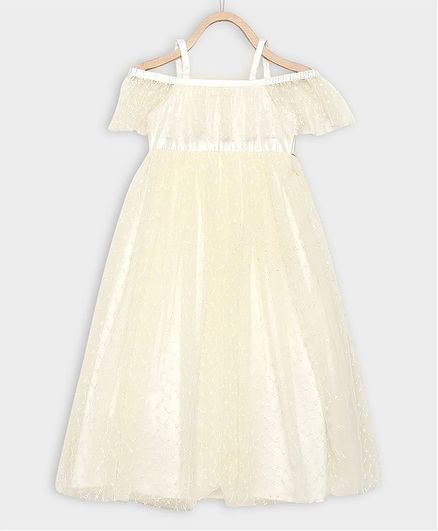 Rianna Half Sleeves Flower Embroidery Detailing Flared Gown - Yellow