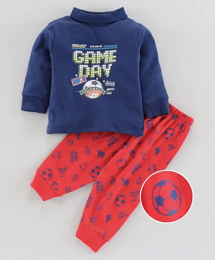 Cucumber Full Sleeves Tee & Lounge Pant Ball Print - Blue Red