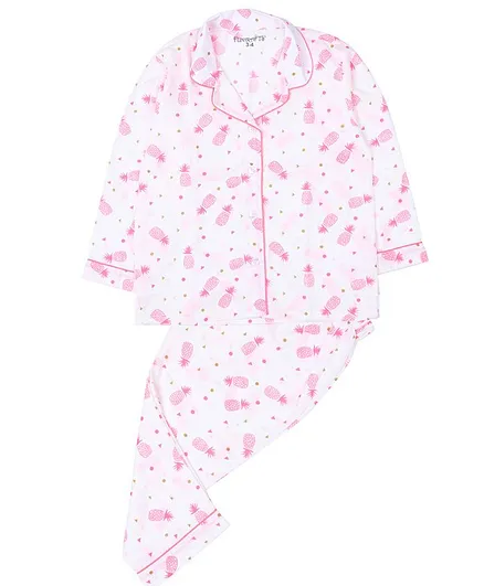 Funkrafts Full Sleeves Pineapple Printed Night Suit - Light Pink