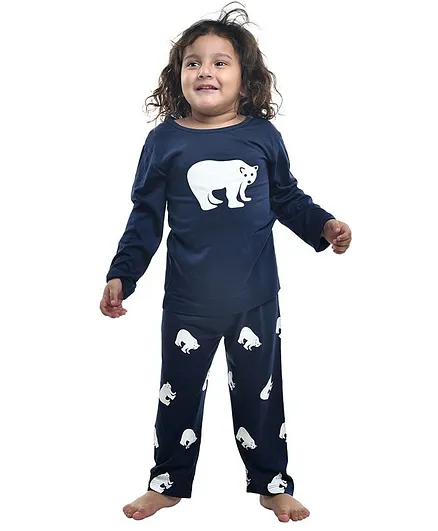 Funkrafts Full Sleeves Elephant Printed Night Suit - Navy Blue
