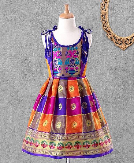 Bhartiya Paridhan Sleeveless Ethnic Dresses Floral Embroidery - Orange