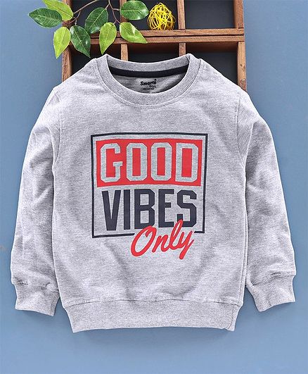 Smarty Full Sleeves T-Shirt Good Vibes Print - Melange Grey