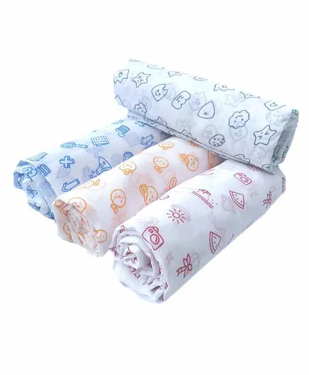 Carerio Pure Multi Printed Cotton Swaddle Wraps Set of 4 - White
