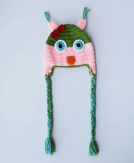 Woonie Handmade Crochet Bird Design Beanie - Pink