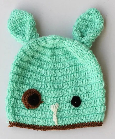Woonie Ear Applique Hand Knitted Cap - Green