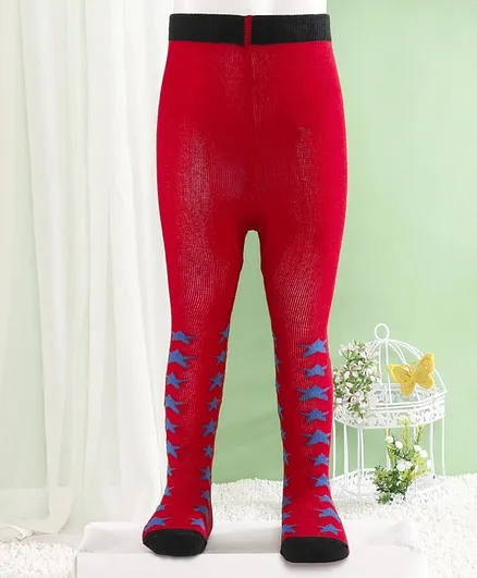 Bonjour Footed Tights Star Design - Red