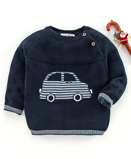 Wildlinggs Full Sleeves Pullover Sweater Car Design - Navy Blue